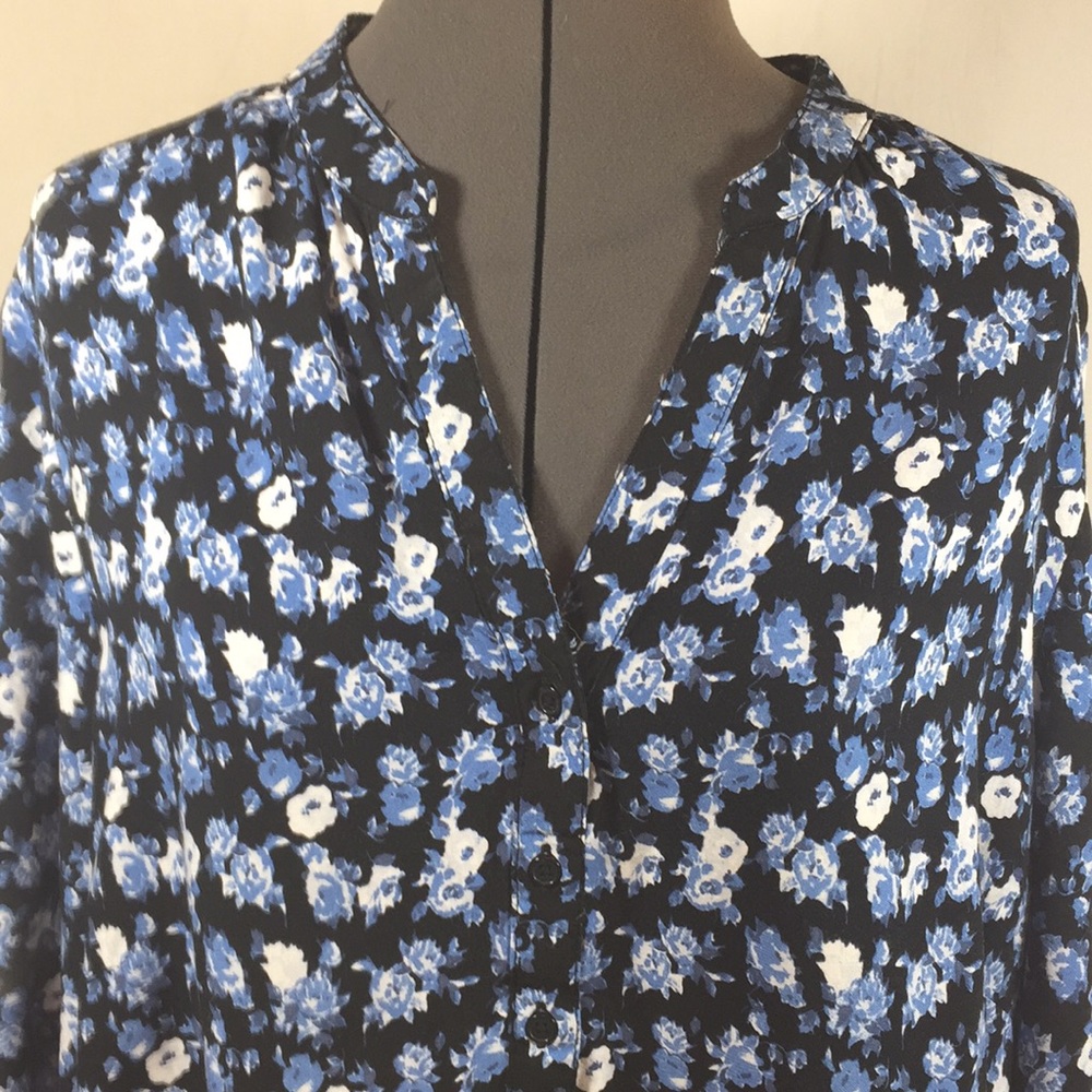 Cato Top/Tunic Women Size 18/20W Blue & Black Button Placket Long Sleeve - Picture 2 of 7